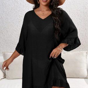 Plus Ruffle Trim Cover Up Dress Without Bikini